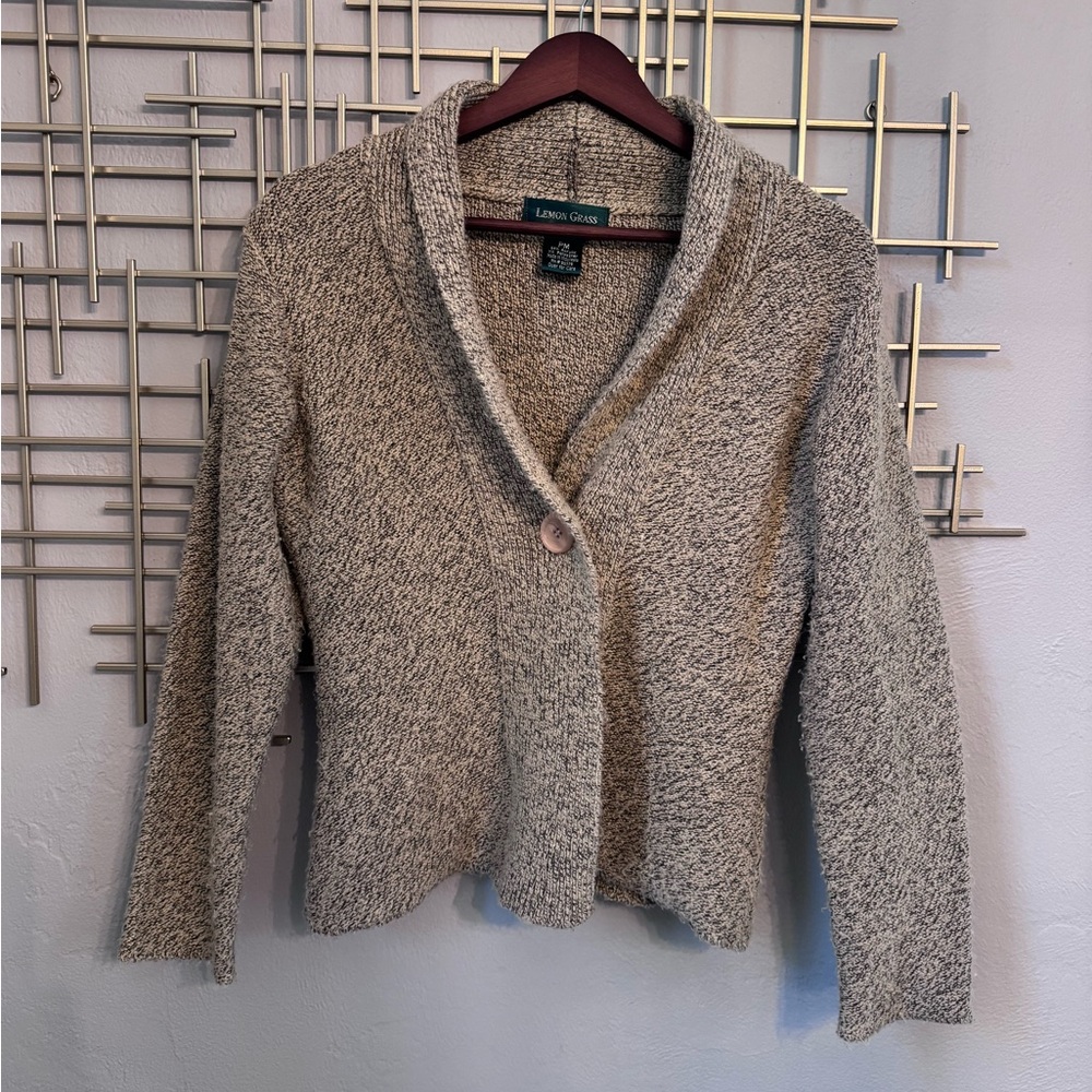 Lemon Grass Studio Beige Knit Cardigan PM Shawl Collar Cozy Sweater